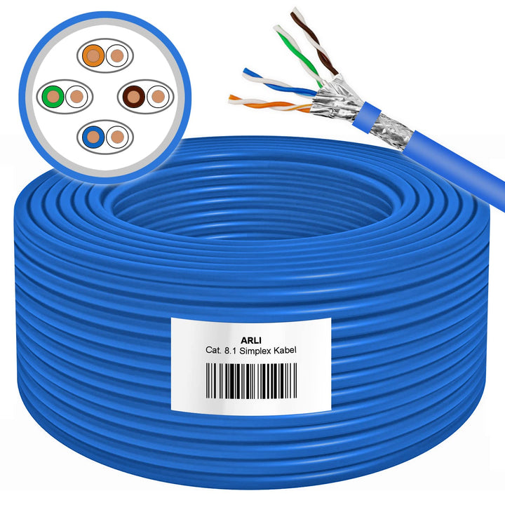ARLI Cat8.1 Verlegekabel 50m | S/FTP doppelt geschirmt | bis zu 40 Gbit/s & 2000 MHz | Halogenfrei L
