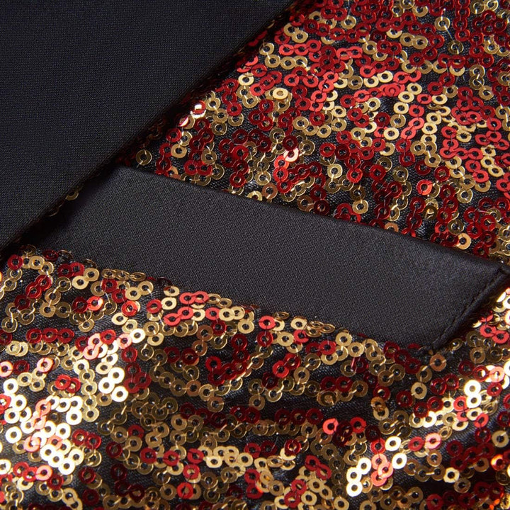 Herren Modische Blumenmuster Pailletten Zweiteiler Set Anzüge XS Red Gold, XS Red Gold