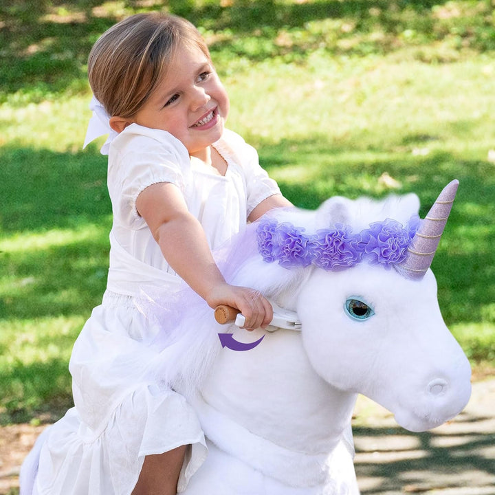 PonyCycle Einhorn Reitspielzeug, für Kinder 4–7 Jahre, 89cm Hoch, Einhorn auf Rollen mit Handbremse,