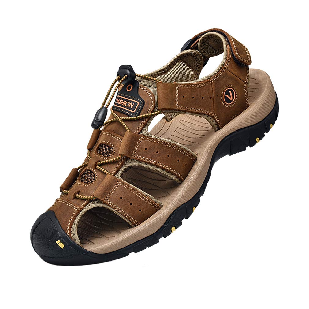 ZYLDK Sandalen Herren Leder Strand Wandersandale Trekkingsandalen Outdoorschuhe Sommer Freizeitschuh