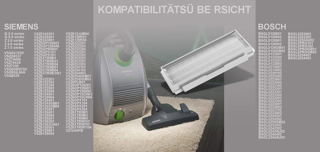 2x HEPA Filter Set kompatibel mit Siemens Serie Q 5.0,Q 8.0,Z 5.0,Z 6.0, Z 7.0 Staubsauger wie VSQ5X