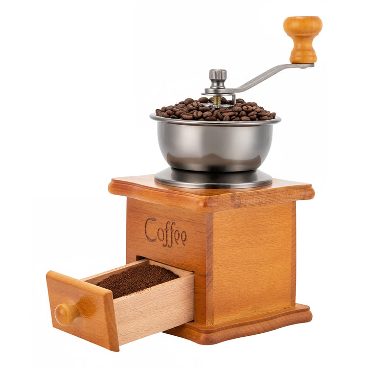 Manuelle Kaffeemühle, Holz Handmühle Retro, Handkurbel Kaffeemühle, Einstellbare Mahlstärke, Kaffeeb