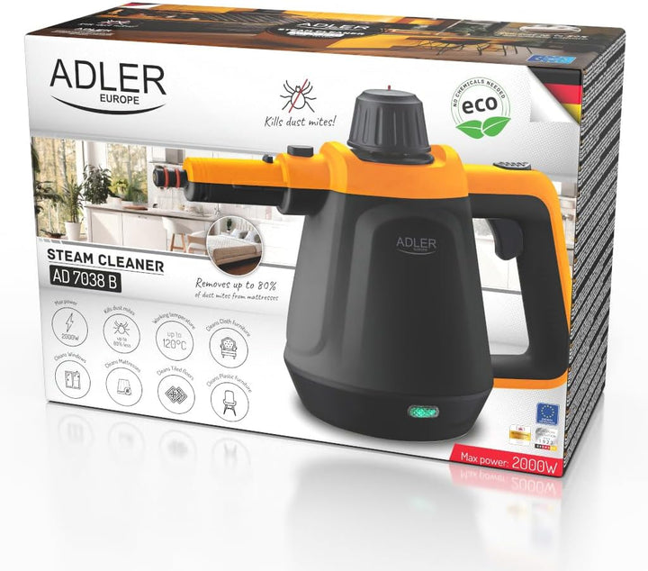 Adler Handdampfreiniger Set | Dampfreiniger + 13 Aufsätze, 3,5 Bar Druck & 120°C Heissdampf | Dampfe