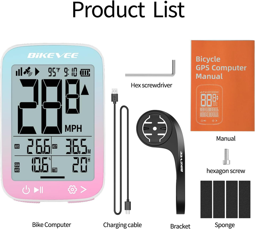 GPS Fahrradcomputer Kabellos Wasserdicht 2.4 Zoll FSTN Display IPX7 28h Akkulaufzeit Leichtes Fahrra