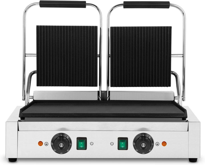 VERTES Kontaktgrill doppelt, Gusseisen Grillplatte oben gerillt/unten flach, 3600 W Gastro Multigril
