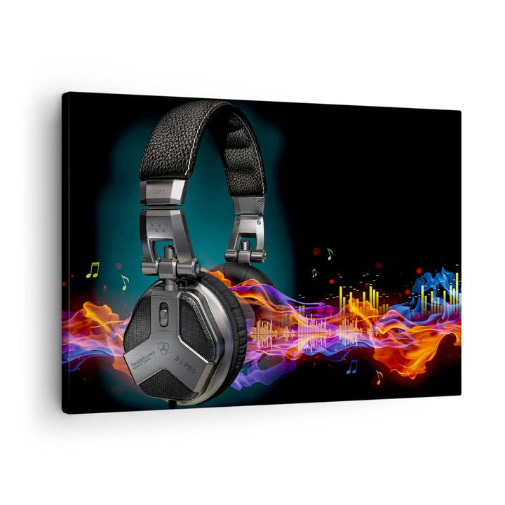ARTTOR Bilder auf Leinwand Feuer Audio Kopfhörer Leinwandbild 70x50cm Wandbilder Dekoration Wohnzimm
