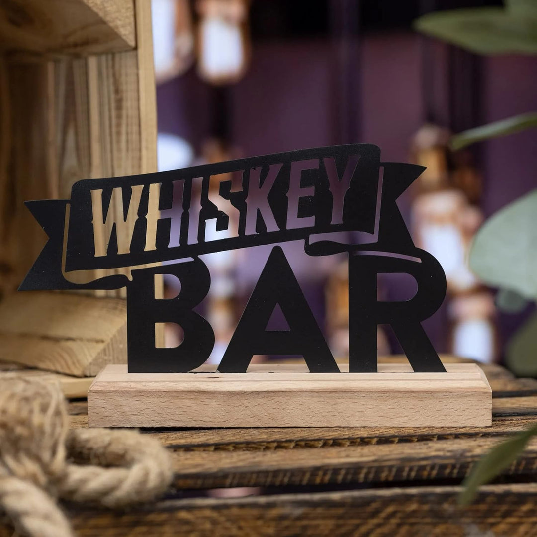 Rerum & Consilium Whiskey Bar Schriftzug aus Holz und Metall | 21 x 11,5 cm | Hochwertige Bar-Dekora