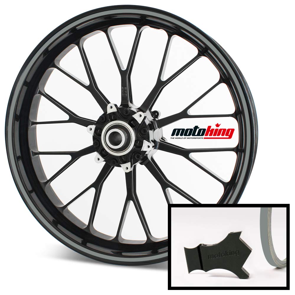 Motoking Felgenrandaufkleber mit Montagetool für Ihr Motorrad in Chrom / 6 mm/für 10" bis 25" / Farb