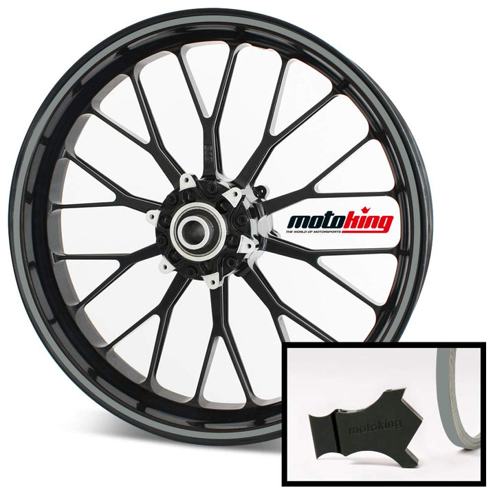 Motoking Felgenrandaufkleber mit Montagetool für Ihr Motorrad in Chrom / 6 mm/für 10" bis 25" / Farb