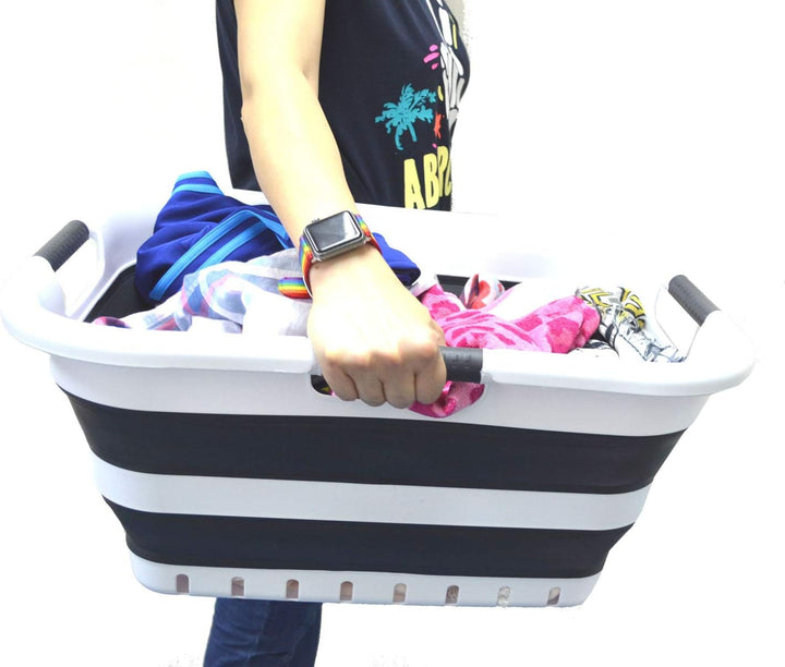SAMMART 41L Collapsible 3 Handled Plastic Laundry Basket - Foldable Pop Up Storage Container/Organiz