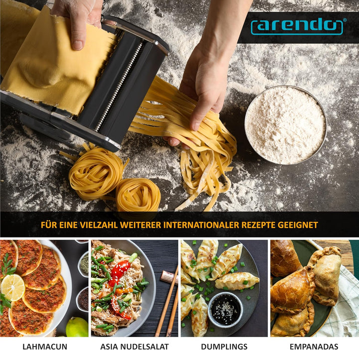 Arendo - Nudelmaschine Pasta Maker – Edelstahl – Nudelpresse – 7 einstellbare Stärken - manuell - Du