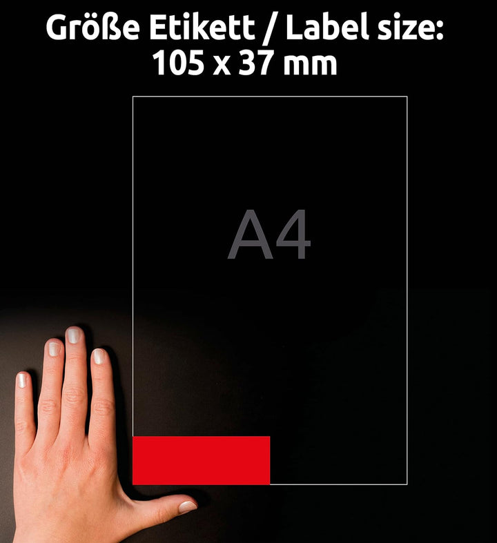 AVERY Zweckform 3452 Rote Etiketten (1.600 Aufkleber, 105x37mm auf A4, permanent haftend, selbstkleb
