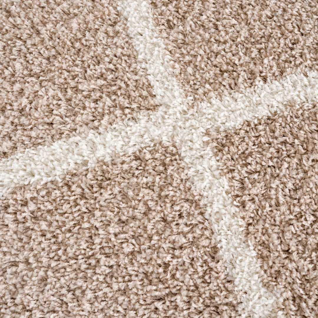 SANAT Madrid Shaggy Teppich Rund - Hochflor Teppiche für Wohnzimmer, Schlafzimmer, Küche - Beige, Gr