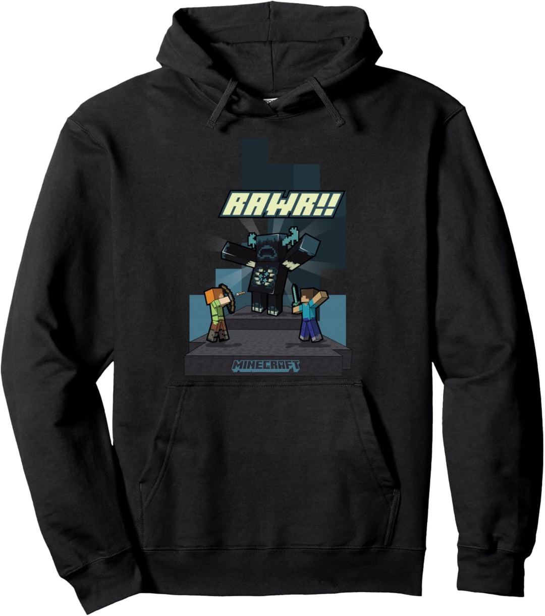 Minecraft Rawr!! Alex And Steve Fighting Off Warden Pullover Hoodie