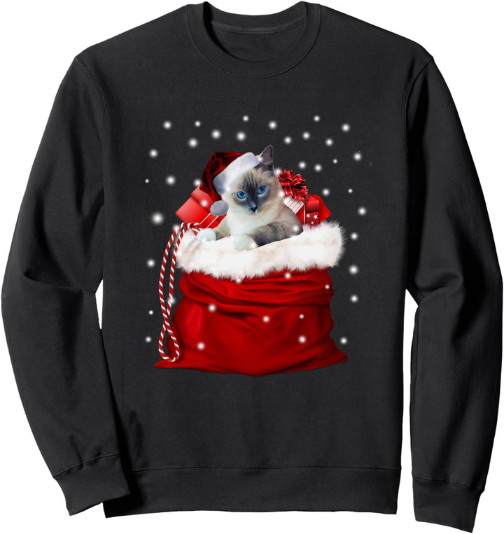 Christmas Ragdoll Cat with Santa Hat Bag Gifts Snowflake Sweatshirt
