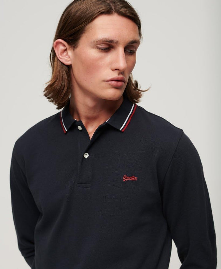 Tipped Long Sleeve Polo Shirt Kurzarm Shirt,