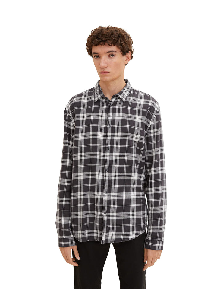TOM TAILOR Denim Herren Hemd mit Karomuster, 30672 - Coal Grey Light Beige Check