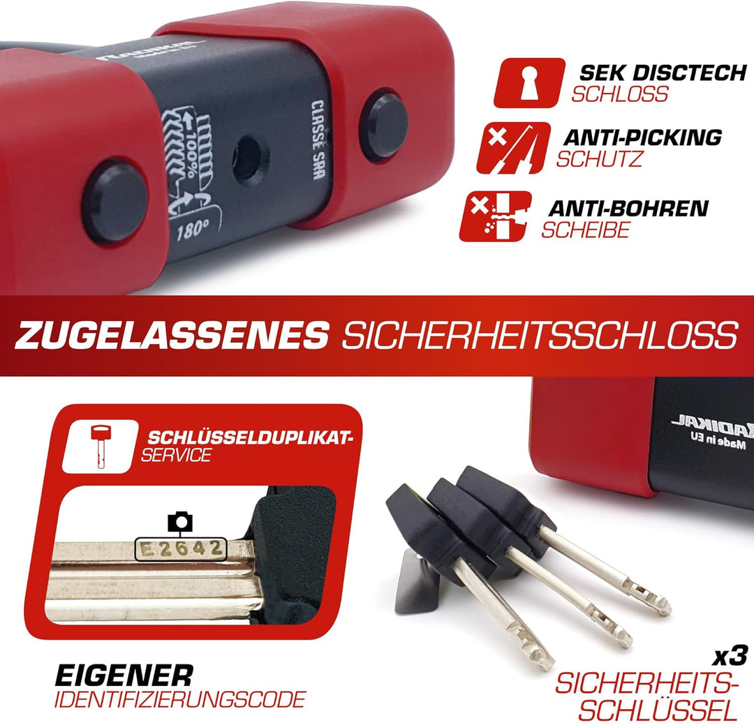 RADIKAL RK75120 Bremsscheibenschloss + Hochsicherheitskette Motorrad Diebstahlsicherung Zugelassen C