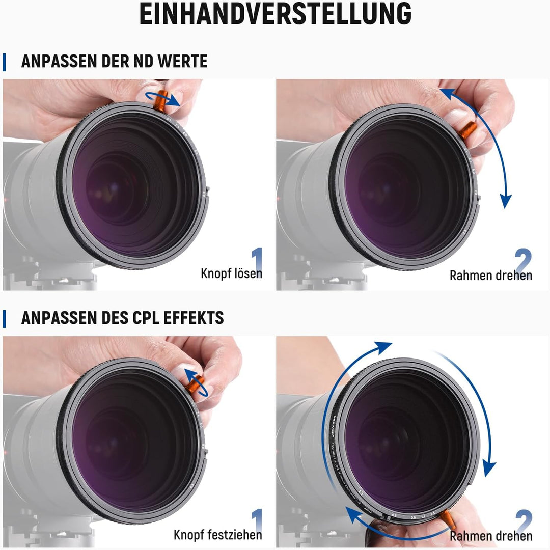NEEWER 77mm 3 in 1 variabler ND Filter + CPL + Black Diffusion 1/4, ND2-32 (1-5 Stop) Kamera Objekti