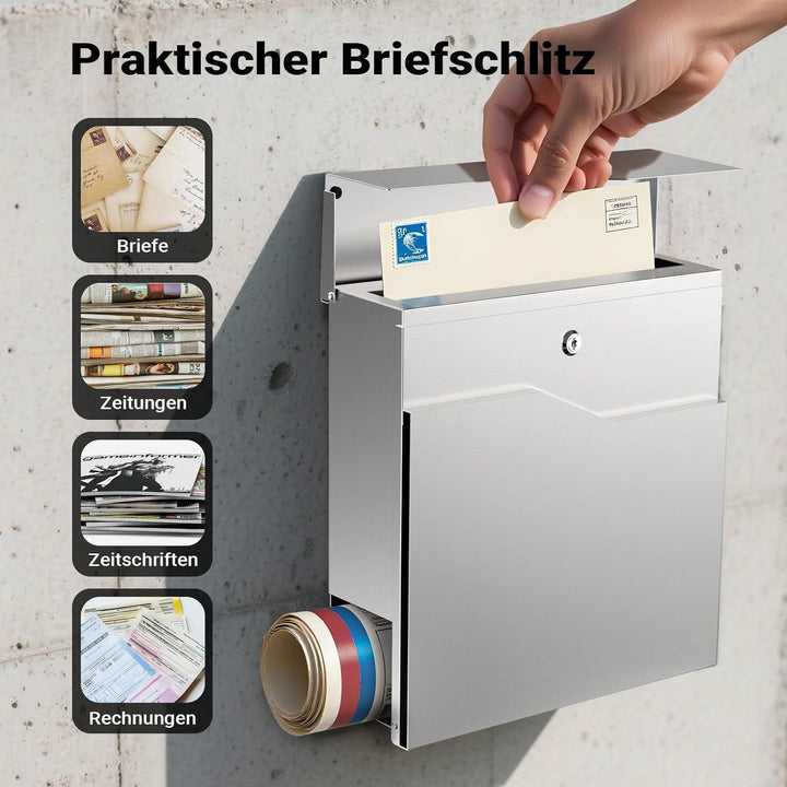 Moderner Design Briefkasten V19 Wandbriefkasten Post Edelstahl Zeitungsrolle Mailbox