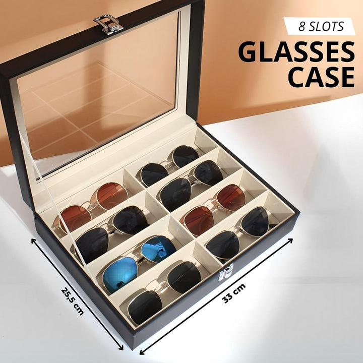 MAGIC SELECT Brillenbox mit 8 Fächern. Etui für Sonnenbrille, Lesebrille mit Transparentem Glasdecke