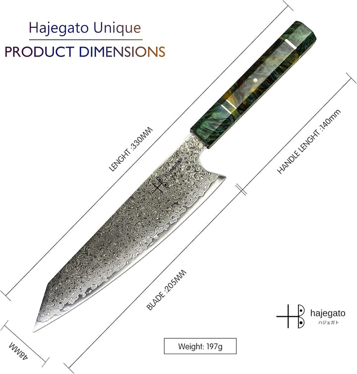 Hajegato Damaskus-Kochmesser, professionell, japanisches VG10-Damastmesser, 67 Schichten, mit Griff,