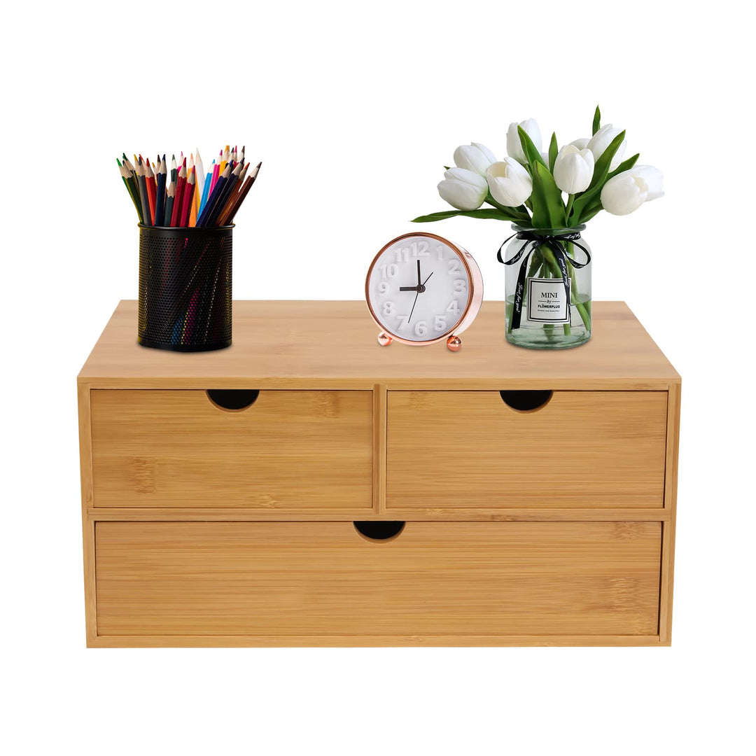 Bambus Schreibtisch Organizer mit Schubladen Schubladenbox Bambus Mini Kommode, Aufbewahrungsbox mit