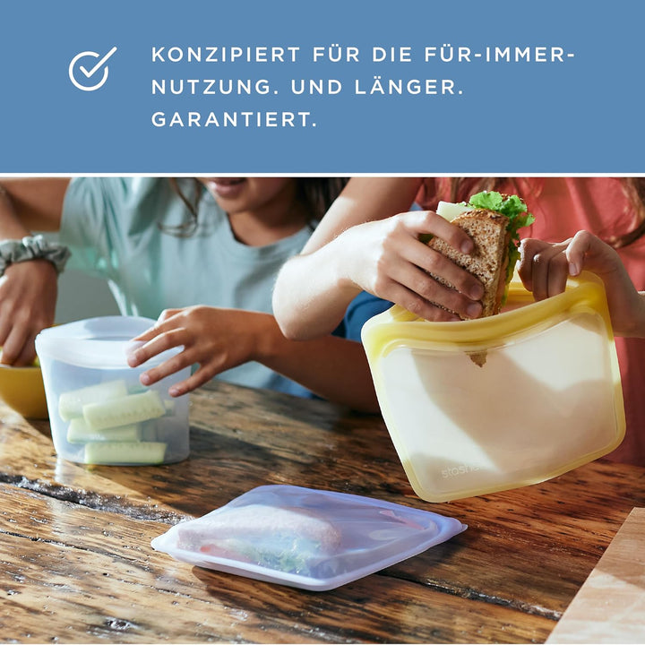 Stasher Zip Beutel aus Silikon, 4er-Pack mit 3 Grössen (transparent) | Silikonbeutel für Lebensmitte