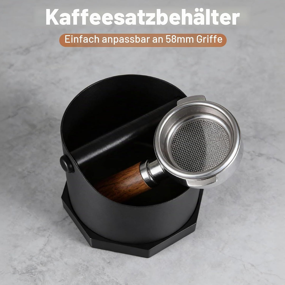 Abklopfbehälter für Siebträger Espresso, 1.6L Edelstahl Kaffee Knock Box mit Abnehmbarer Knock Bar &