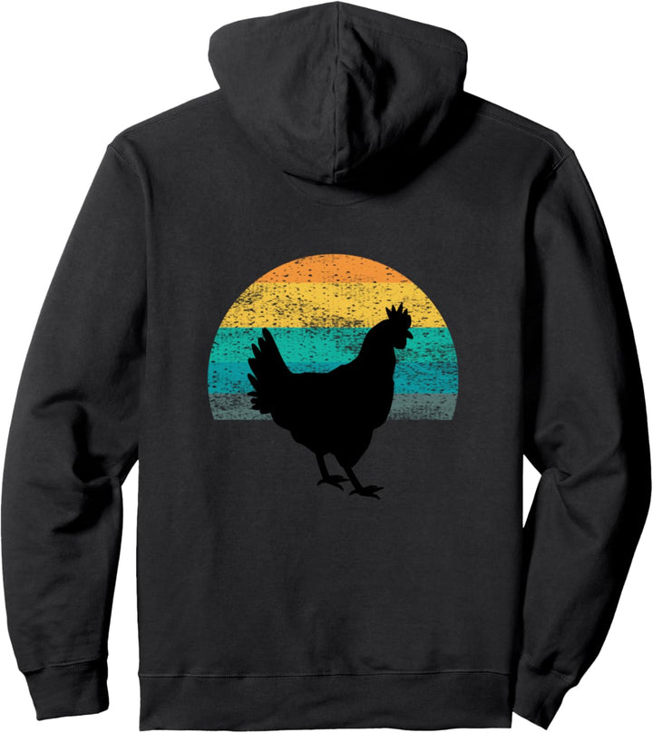 Hähnchen-Silhouette Vintage Retro Sonnenuntergang Pullover Hoodie
