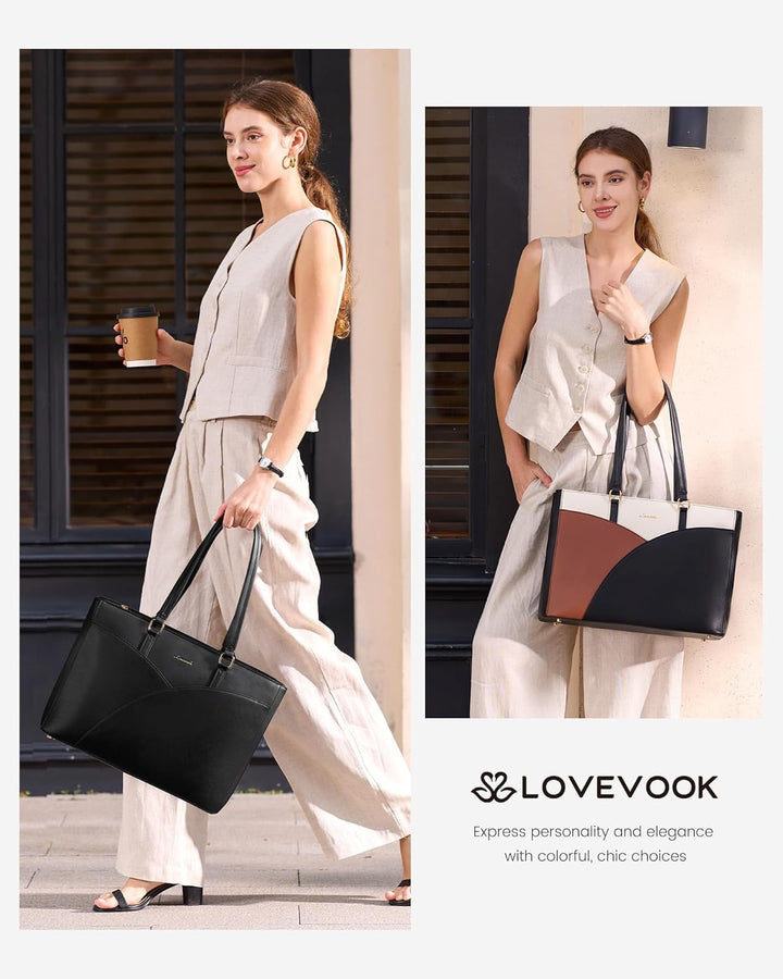LOVEVOOK Laptoptasche Damen, Handtasche Gross Arbeitstasche Aktentasche | Wasserdicht PU Leder, Eleg
