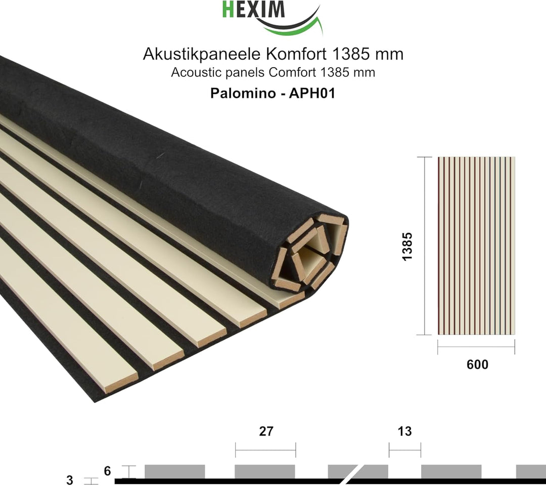 HEXIM Akustikpaneele 138,5x60cm Holz Comfort - flexible Holzpaneele Platten Lamellenwand MDF Wandpan