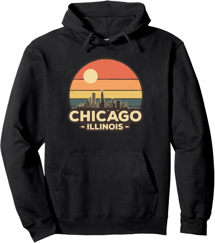 Illinois - Vintage Chicago Skyline Pullover Hoodie