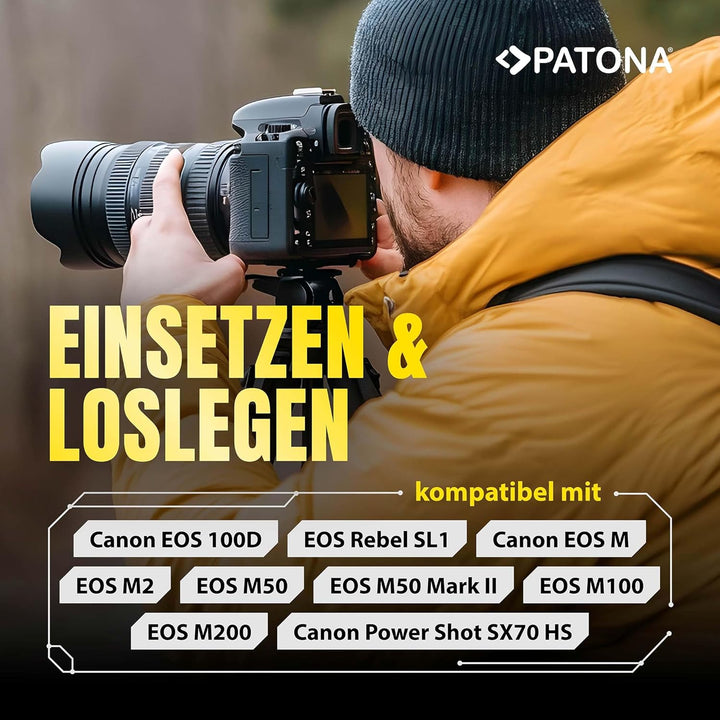 PATONA 2X Akku LP-E12 Kompatibel mit Canon EOS 100D, EOS M, M2, M10, M50, Rebel SL1