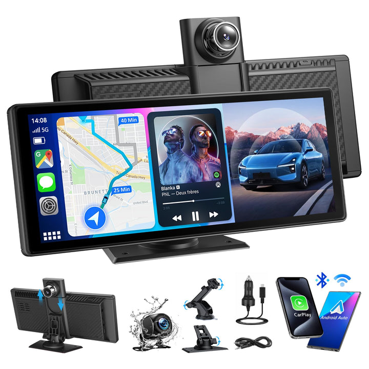 8.88 Zoll CarPlay Display für Apple CarPlay & Android Auto mit 4K Frontkamera & 1080P HD Rückfahrkam