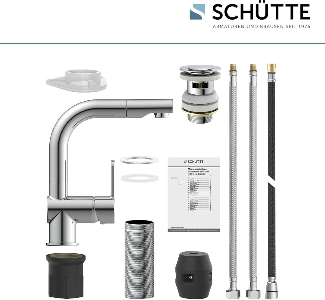 SCHÜTTE 79710 LONDON Wasserhahn fürs Bad, Waschtischarmatur mit herausziehbarer Brause, Haarbrause,