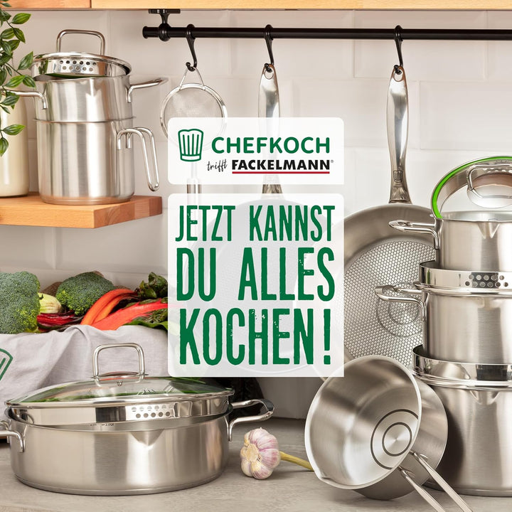 FACKELMANN Chefkoch Premium Pfannenglasdeckel ø24cm - Edelstahl Knauf, Spülmaschinenfest, Ideal für