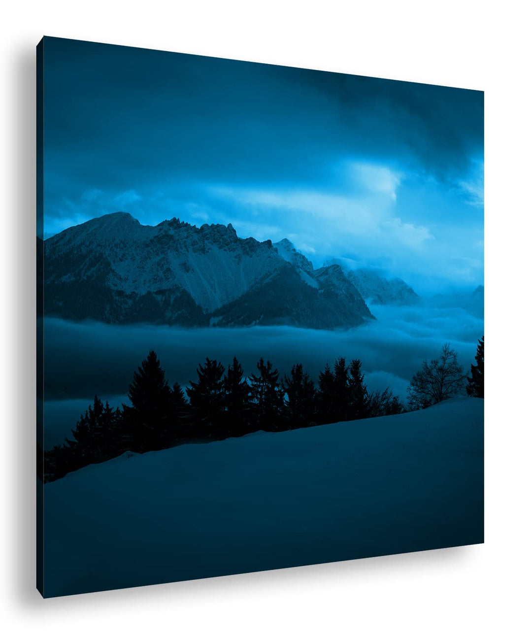 deyoli verschneite Berggipfel Format: 60x60 Effekt: Monocrome Blau als Leinwand, Motiv fertig gerahm