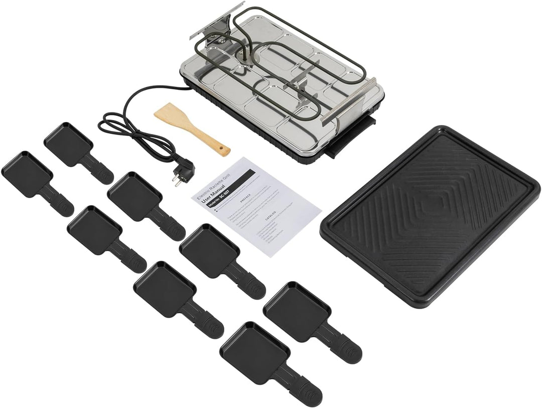 Elektrisch Grill Raclette 2 Personen, 1300W Tragbarer Elektrogrill Tischgrill mit Abnehmbare Grillpl