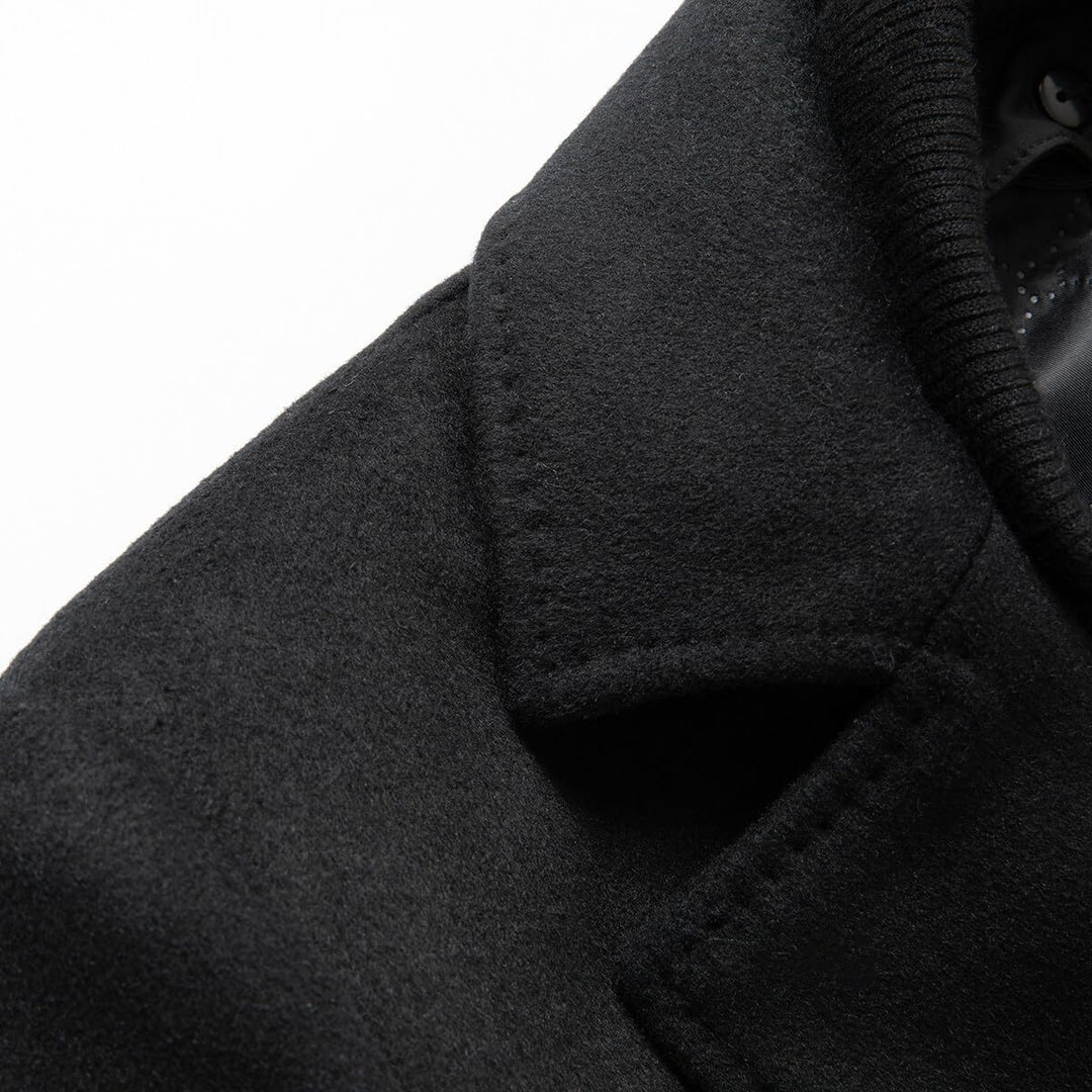Sliktaa Herren Wollmantel dicker Trenchcoat mittlerer Länge Mantel Kerbe Kragen warmer Mantel Herren