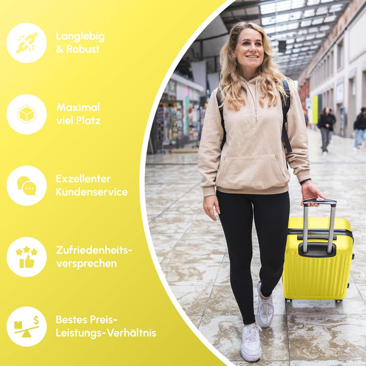 ABS Hartschalenkoffer - Ergonomisch &amp; Sicher - Mittelgrosser Trolley Koffer mit 360° Rädern, Zahlen-
