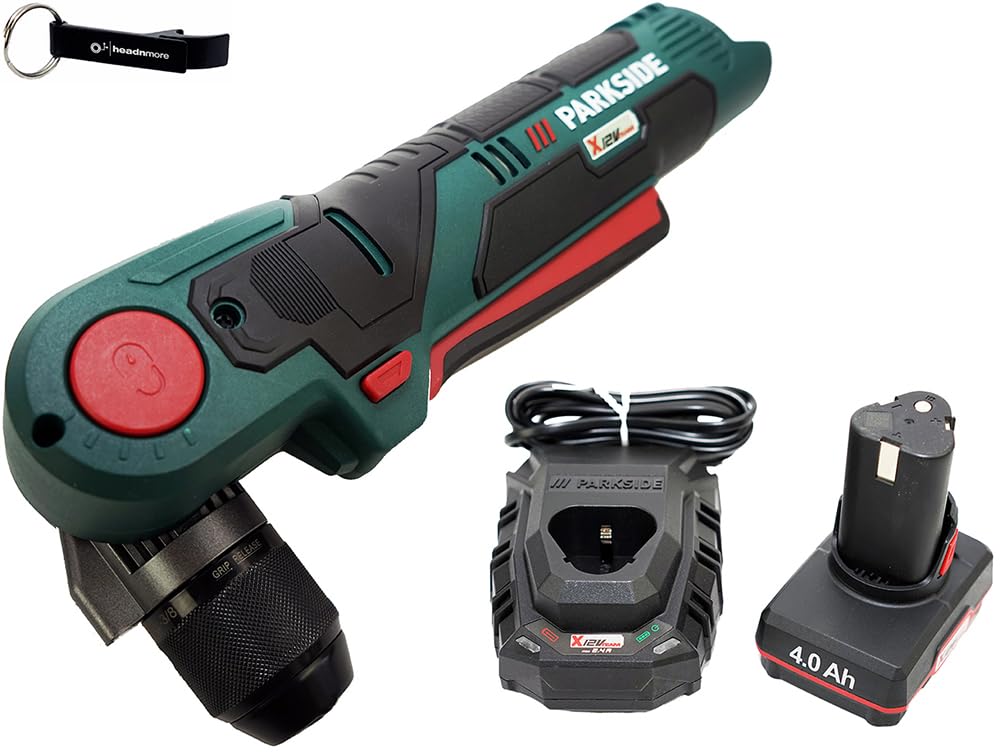 HEADNMORE® Bundle - PARKSIDE® 12V Akku Winkelbohrschrauber PWBSA 12 + HEADNMORE® Schlüsselanhänger (
