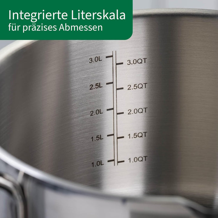 Fackelmann Chefkoch Kochtopf mit Glasdeckel Ø20cm &amp; 3.6L Nürnberg – Aus Premium Edelstahl mit Alumin