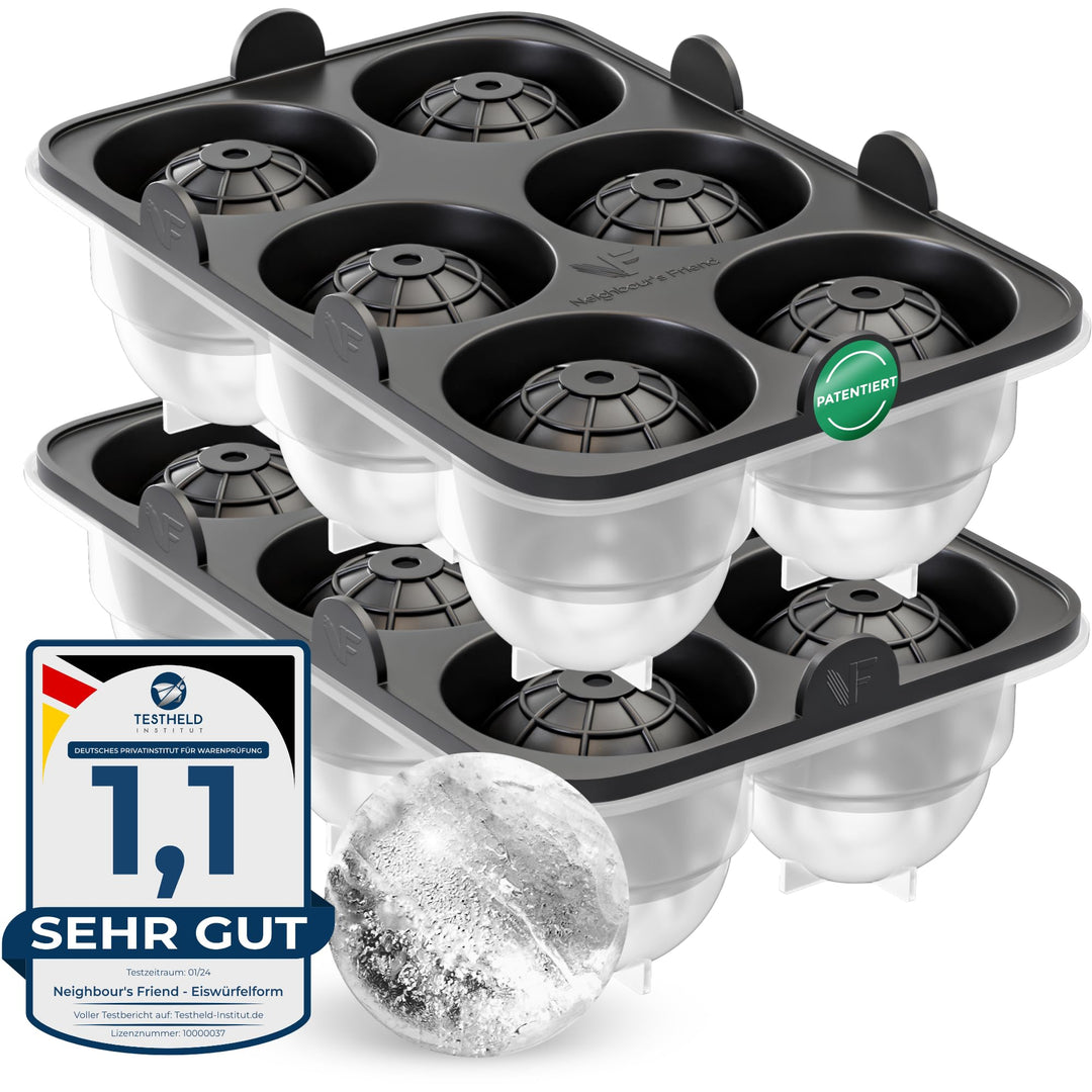 Neighbour's Friend Patentierte Eiskugelform 2er Pack - Grosse Eiswürfelform rund Platinsilikon für C