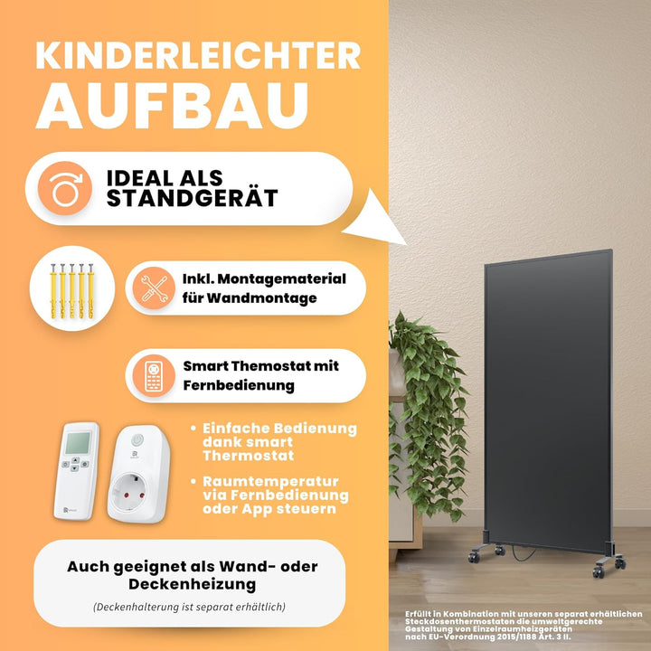 BR Bringer Infrarotheizung Standgerät - 700 Watt - Energiesparend - Mobile Elektroheizung mit Standf