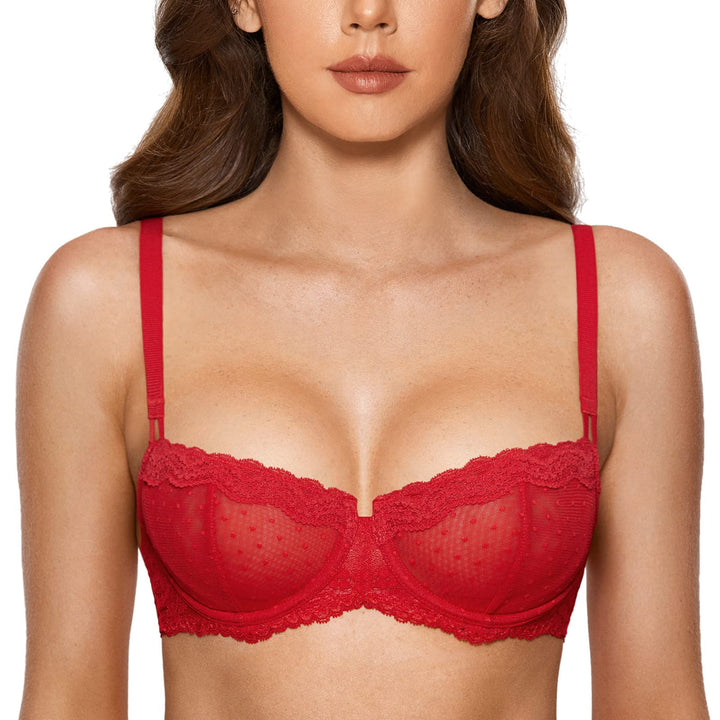 DOBREVA Balconette BH Damen mit Bügel Dirndl Push Up Sexy BHS Spitze Grosse Grössen Ungefüttert 70D