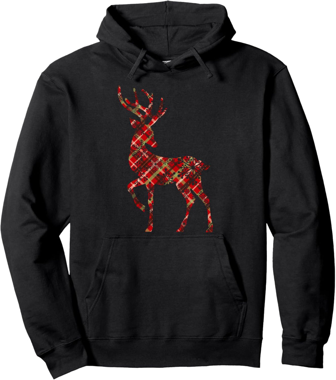 Schneeflocken Kinder Frauen Buffalo Karo Rentier Weihnachts Pullover Hoodie