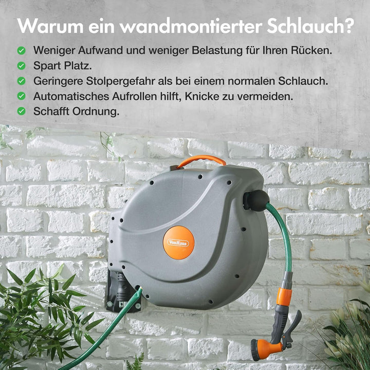 VonHaus 30m Gartenschlauch Schlauchtrommel/Schlauchaufroller/Schlauchbox, 3/4 zoll oder 1/2 zoll hah