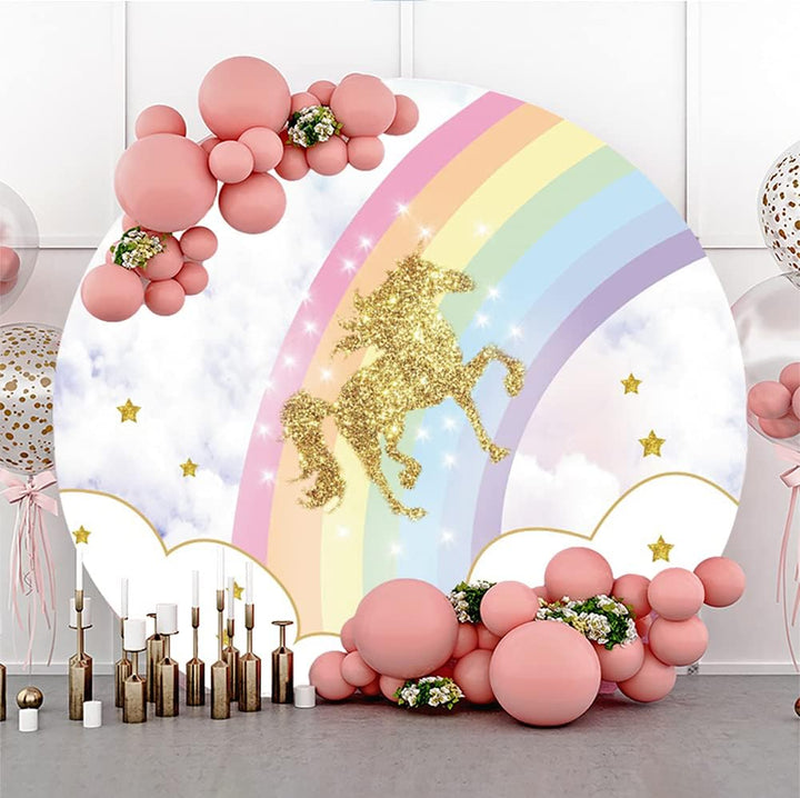 Aoihrraan 180cm Durchmesser Einhorn Runden Hintergrund für Fotografie Golden Glitzerndes Einhorn Glä