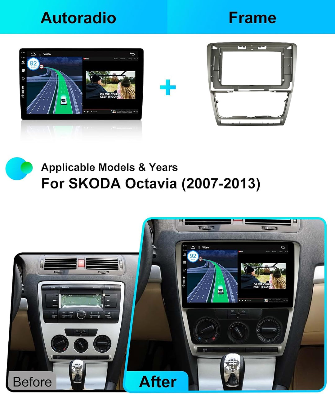 JOYX Android 15 IPS Autoradio Passt für Skoda Octavia (2007-2009) - Eingebautes CarPlay Android Auto